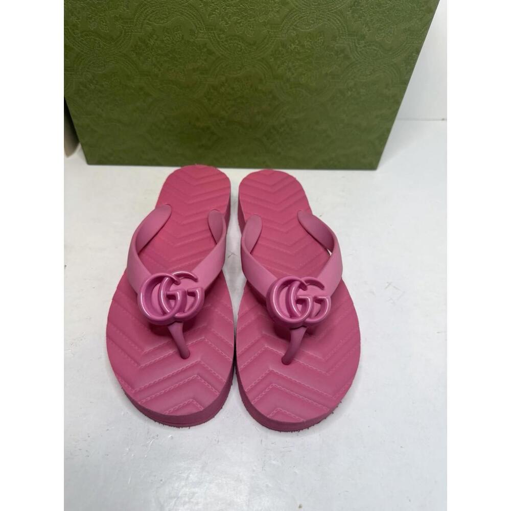 Gucci Pink Rubber GG Thong Sandals Flip Flops Women EU 34 US 4